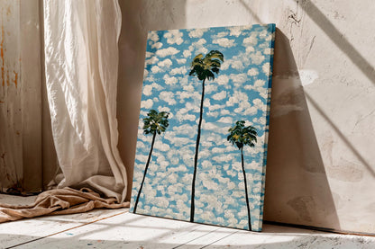 Palm Tree Canvas Wall Art, Coastal Oil Painting Print, California Palm Trees Art, Tropical Beach House Wall Decor