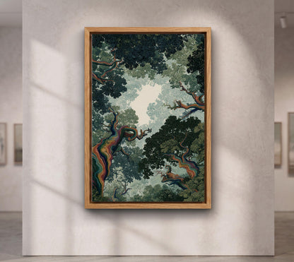 Rainbow Forest Wall Art, Colorful Tree Canopy Print