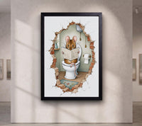 Funny Mouse Bathroom Wall Art, Reading Newspaper on Toilet Print, Whimsical Bathroom Decor, Cute Animal Canvas