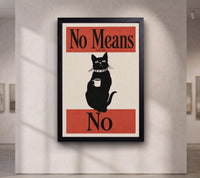 Black Cat Coffee Wall Art, No Means No Poster, Coffee Corner Kitchen Print,Funny Bar Cafe Decor