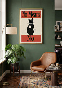 Black Cat Coffee Wall Art, No Means No Poster, Coffee Corner Kitchen Print,Funny Bar Cafe Decor
