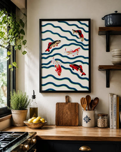 Koi Fish Wall Art, Japanese Inspired Fish Print, Colorful Kitchen and Dining Room Decor