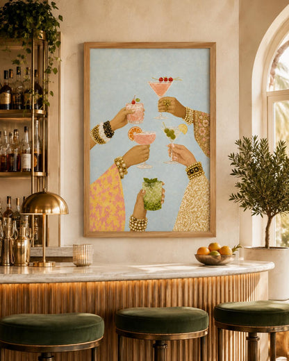 Cocktail Party Wall Art, Colorful Cheers Print, Girls Night Bar Decor