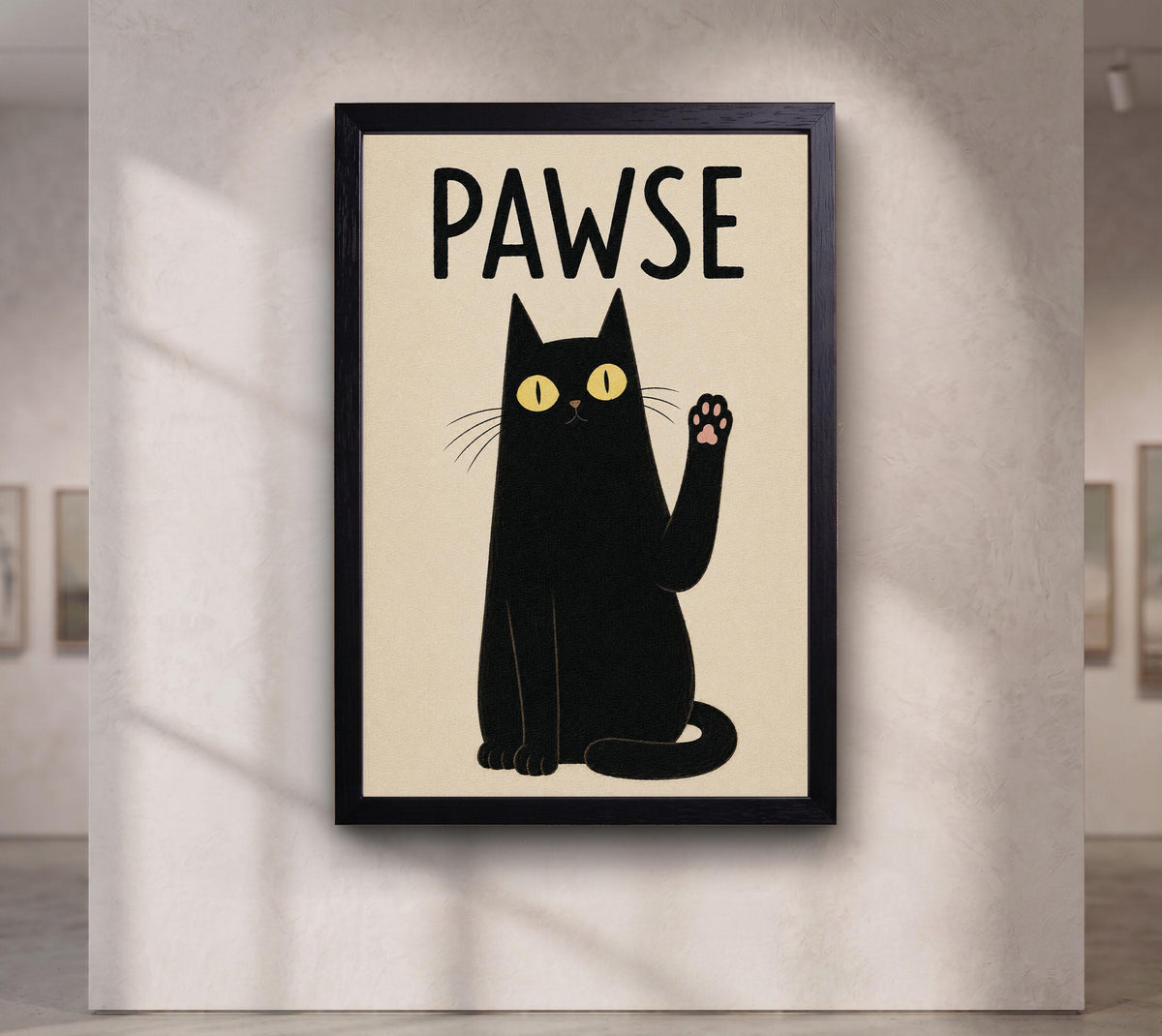 PAWSE Black Cat Wall Art Print, Funny Cat Poster, Minimalist Cat Decor, Cat Lover Gift, Modern Pet Wall