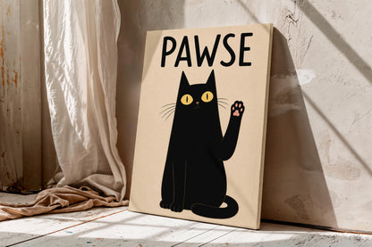 PAWSE Black Cat Wall Art Print, Funny Cat Poster, Minimalist Cat Decor, Cat Lover Gift, Modern Pet Wall
