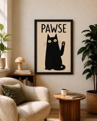 PAWSE Black Cat Wall Art Print, Funny Cat Poster, Minimalist Cat Decor, Cat Lover Gift, Modern Pet Wall