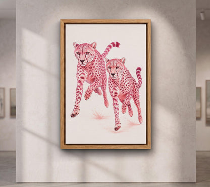 Pink Cheetah Wall Art, Running Cheetahs Print, Luxury Animal Poster