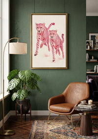 Pink Cheetah Wall Art, Running Cheetahs Print, Luxury Animal Poster