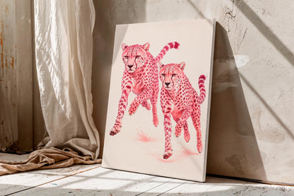 Pink Cheetah Wall Art, Running Cheetahs Print, Luxury Animal Poster