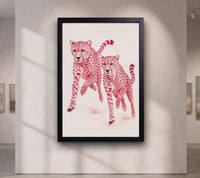 Pink Cheetah Wall Art, Running Cheetahs Print, Luxury Animal Poster