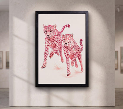 Pink Cheetah Wall Art, Running Cheetahs Print, Luxury Animal Poster