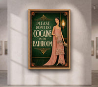 Please Don’t Do Coke in the Bathroom Art Deco Wall Art, Funny Emerald Green Bar and Powder Room Decor, Bar-Pub Wall Decor