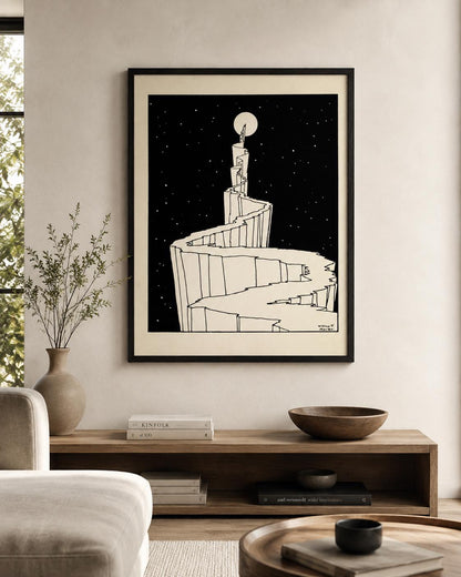 The Path to the Moon by W. T. Horton, 1898 | Mystical Black and White Celestial Art Print