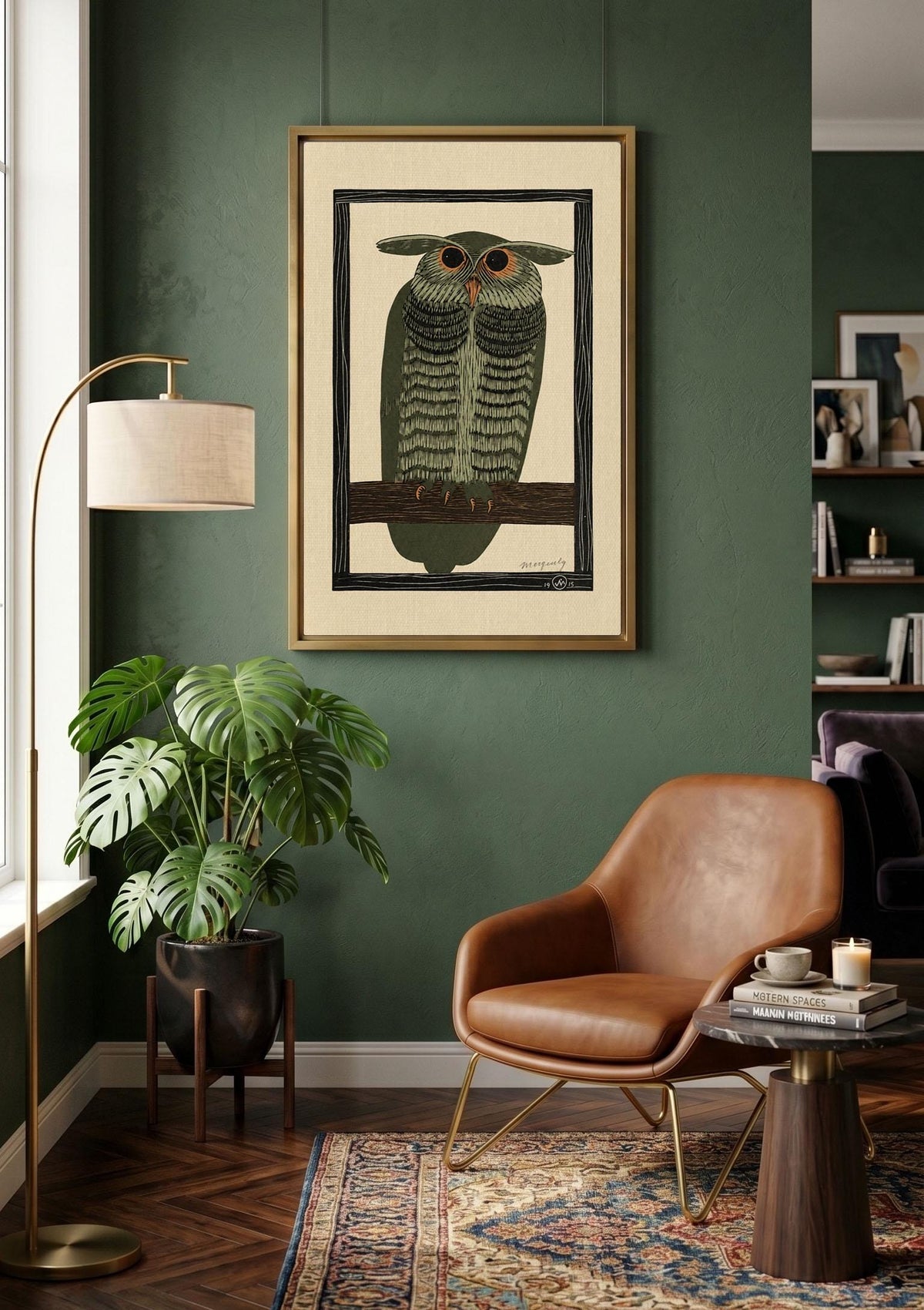 Horned Owl, Olive Green by Samuel Jessurun de Mesquita canvas wall art