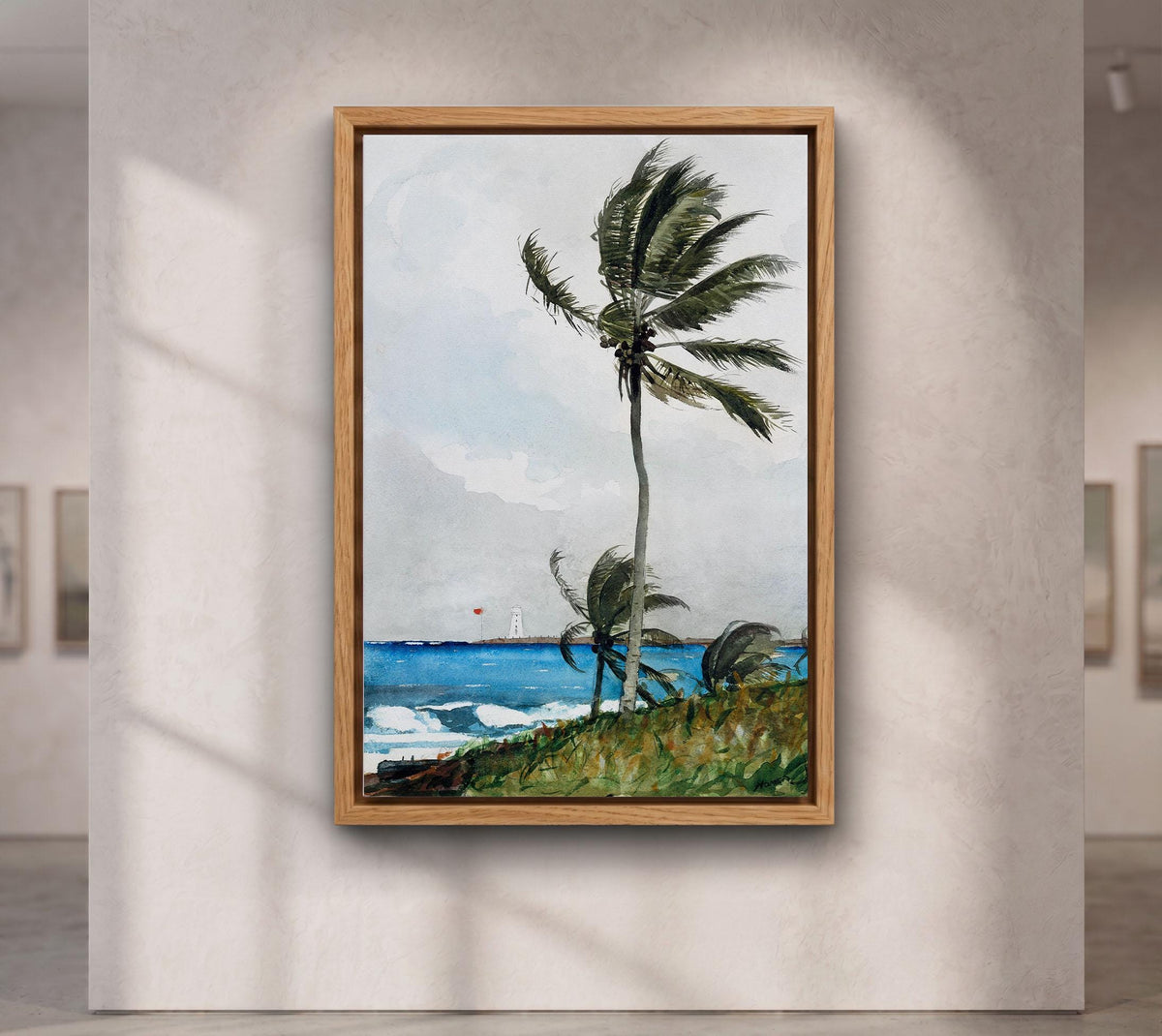 Tropical Palm Tree Watercolor Painting Canvas Wall Art, Coastal Beach House Wall Decor, Ocean Landscape Print, Housewarm