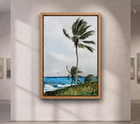 Tropical Palm Tree Watercolor Painting Canvas Wall Art, Coastal Beach House Wall Decor, Ocean Landscape Print, Housewarm