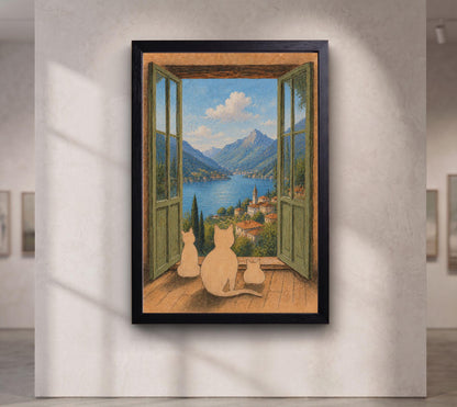 Open Window and Cats Henri Matisse Print, Henri Matisse Style Fauvism Painting, Patio Doors Italy Mediterranean, Lake Co