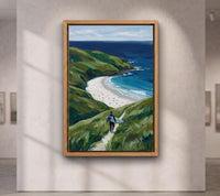 Coastal Surfer Wall Art, Ocean Beach Landscape Canvas Print, Green Cliffs Seaside Decor,Beach Landscape Canvas