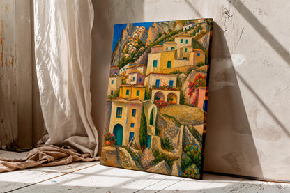 Italian Cliffside Village Print Inspired by Leo Gestel’s Huizen op berghelling (1924),Mediterranean Landscape Print