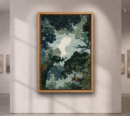 Forest Canopy Tree Art, Enchanted Forest Canopy Wall Art, Moody Green Nature Canvas PrintGreen Leaf Nature Print, Woodla