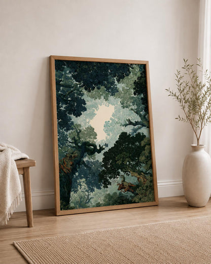Forest Canopy Tree Art, Enchanted Forest Canopy Wall Art, Moody Green Nature Canvas PrintGreen Leaf Nature Print, Woodla
