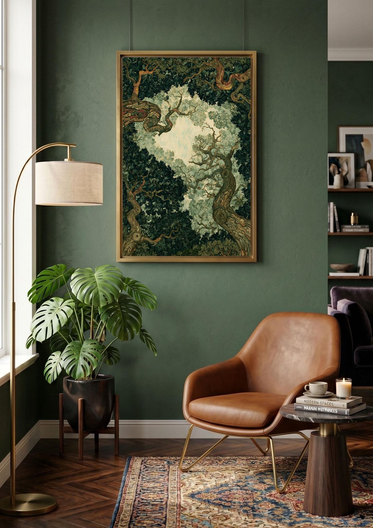 Forest Canopy Tree Art, Enchanted Forest Canopy Wall Art, Moody Green Nature Canvas PrintGreen Leaf Nature Print, Woodla
