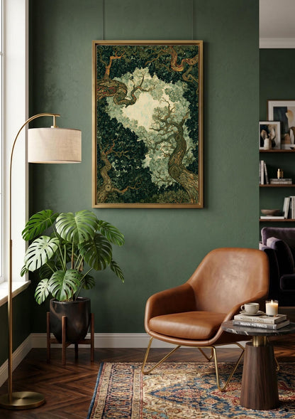 Forest Canopy Tree Art, Enchanted Forest Canopy Wall Art, Moody Green Nature Canvas PrintGreen Leaf Nature Print, Woodla