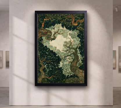 Forest Canopy Tree Art, Enchanted Forest Canopy Wall Art, Moody Green Nature Canvas PrintGreen Leaf Nature Print, Woodla