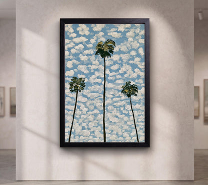 Palm Tree Canvas Wall Art, Coastal Oil Painting Print, California Palm Trees Art, Tropical Beach House Wall Decor
