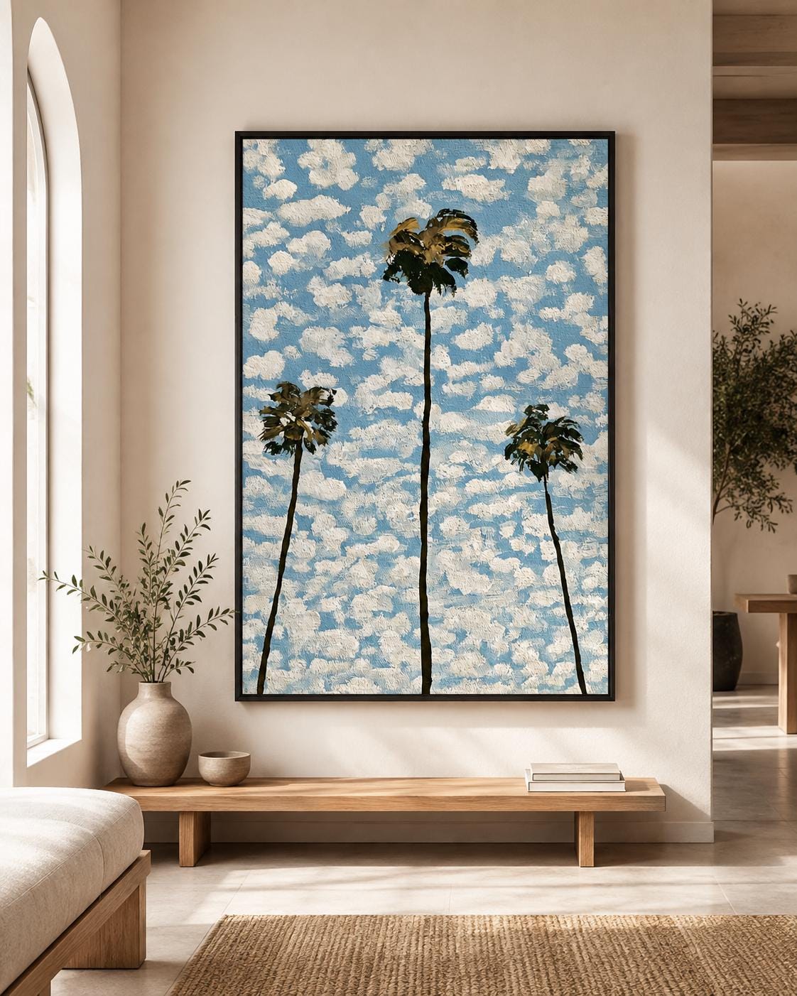 Palm Tree Canvas Wall Art, Coastal Oil Painting Print, California Palm Trees Art, Tropical Beach House Wall Decor