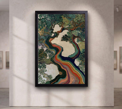Rainbow Tree Wall Art, Abstract Botanical Canvas Print, Colorful Nature Painting