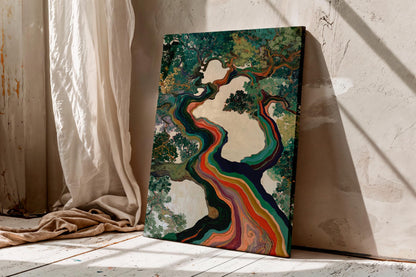 Rainbow Tree Wall Art, Abstract Botanical Canvas Print, Colorful Nature Painting