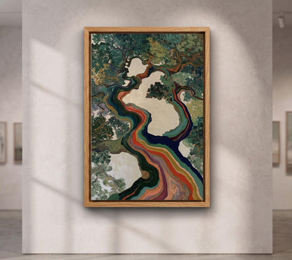 Rainbow Tree Wall Art, Abstract Botanical Canvas Print, Colorful Nature Painting
