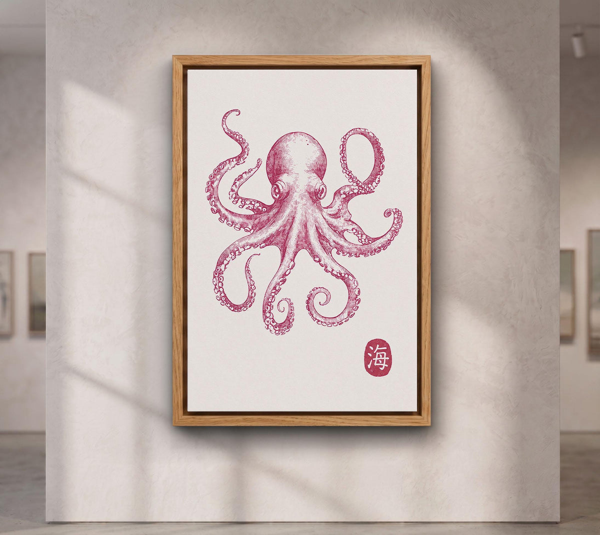 Pink Octopus Wall Art, Japanese Sea Life Canvas, Coastal Nautical Decor