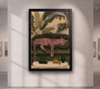 Pink Leopard Wall Art, Luxury Tropical Jungle Decor, Maximalist Animal Print