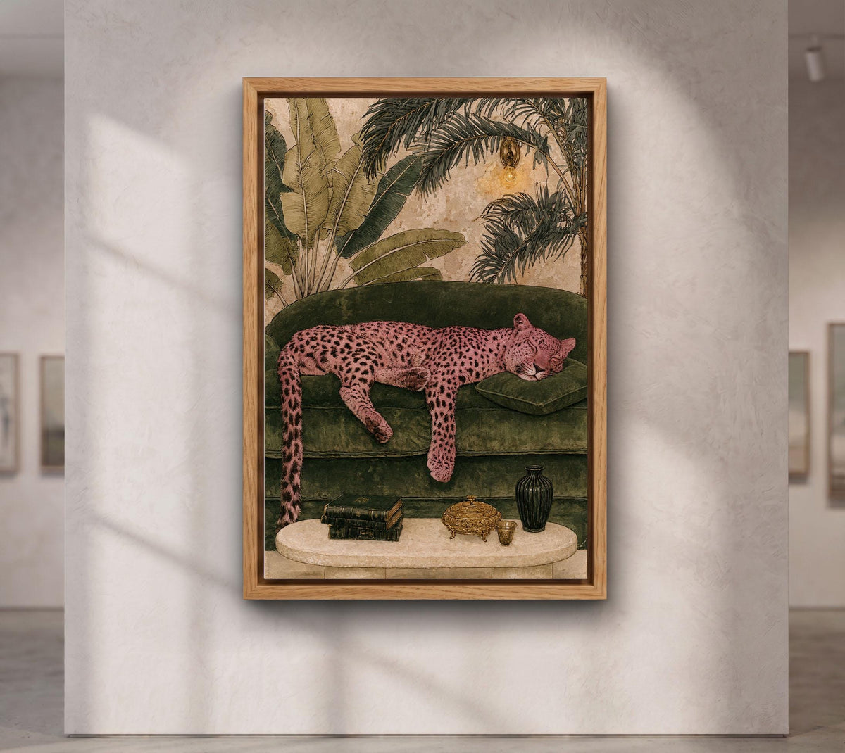 Pink Leopard Wall Art, Luxury Tropical Jungle Decor, Maximalist Animal Print