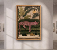 Pink Leopard Wall Art, Luxury Tropical Jungle Decor, Maximalist Animal Print