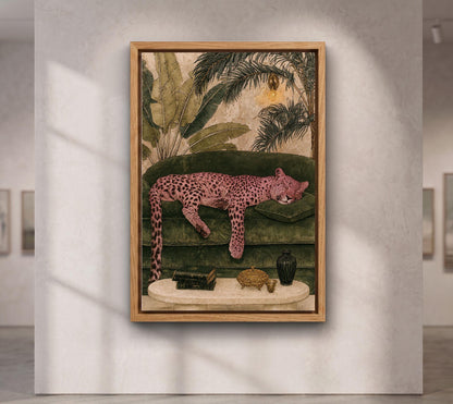 Pink Leopard Wall Art, Luxury Tropical Jungle Decor, Maximalist Animal Print