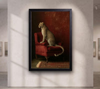 Leopard on Red Chair Wall Art,  Luxury Leopard Canvas,Rich Burgundy Tones with Leopard