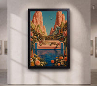 Surreal Cheetah Wall Art, Retro Botanical Dreamscape Print, Pink Sofa Animal Poster