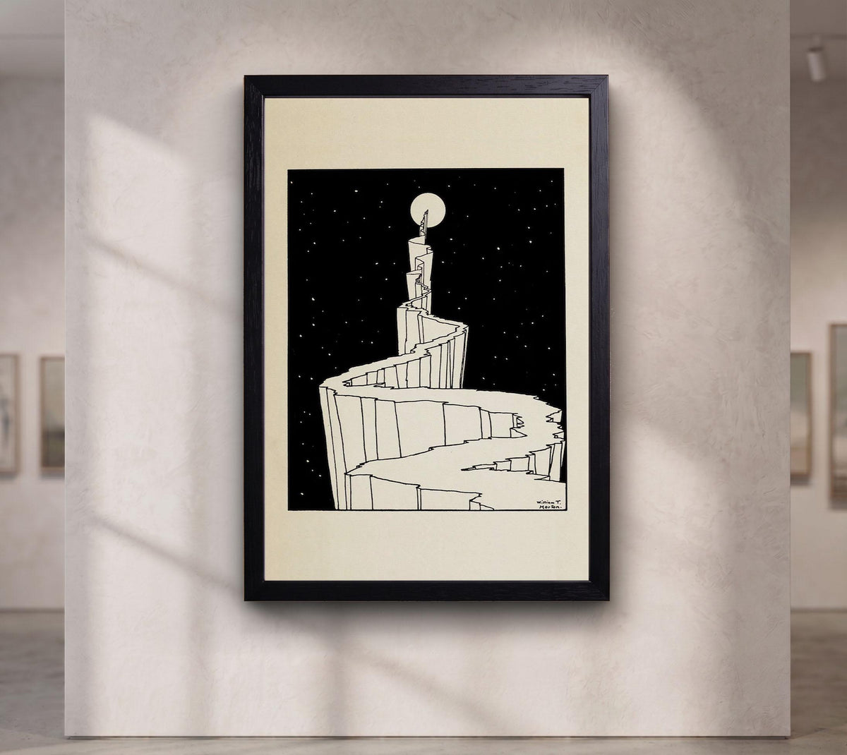 The Path to the Moon by W. T. Horton, 1898 | Mystical Black and White Celestial Art Print