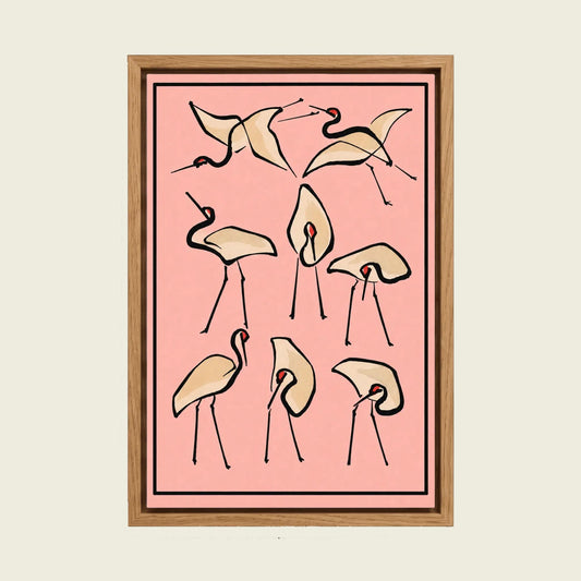 Crane by Katsushika Hokusai canvas wall art in a floating oak frame