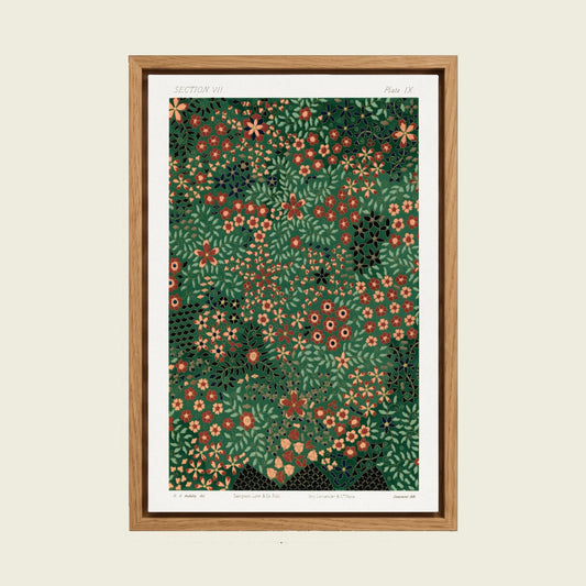 Japanese Floral Pattern by G. A. Audsley canvas wall art in a floating oak frame