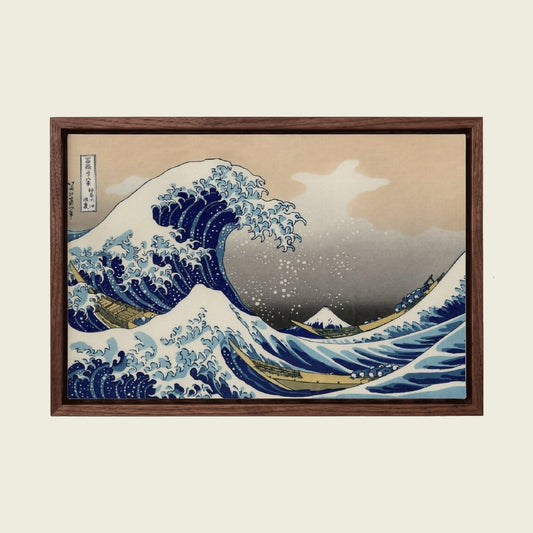 The Great Wave off Kanagawa by Katsushika Hokusai canvas wall art in a floating walnut frame