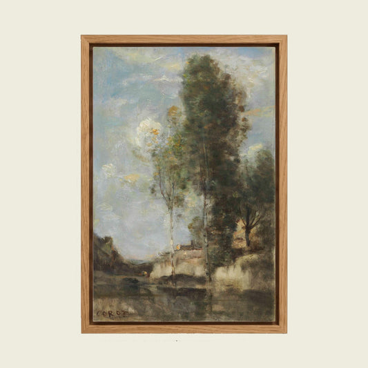 Rustic Landscape by Jean-Baptiste-Camille Corot canvas wall art in a floating oak frame
