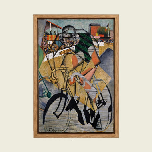 At the Cycle-Race Track by Jean Metzinger canvas wall art in a floating oak frame