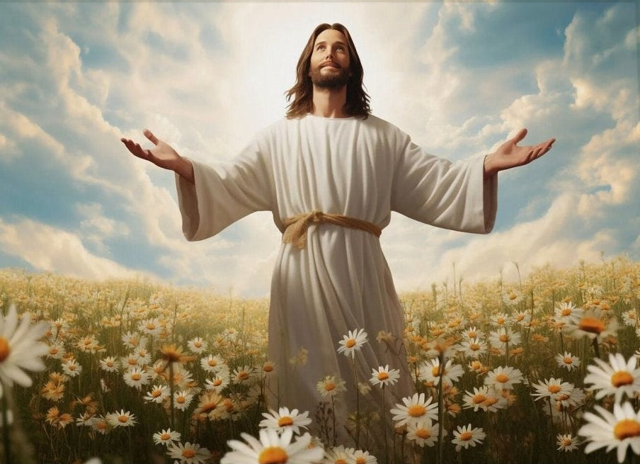 Jesus in a Field of Daisies Canvas Wall Art