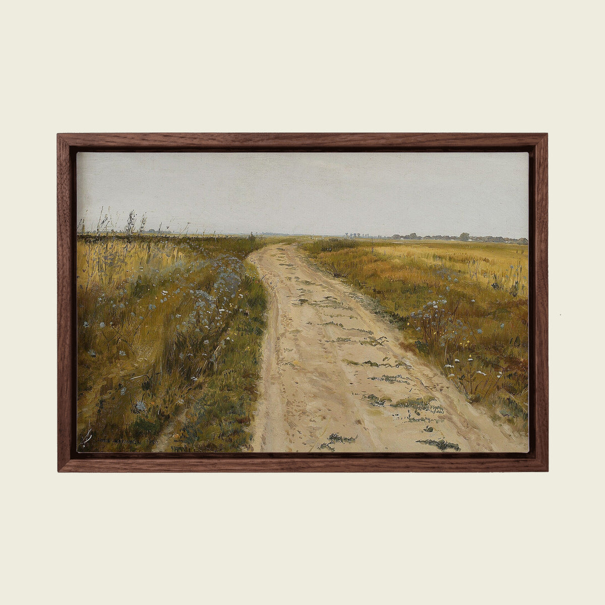 Country Dirt Road by Józef Chełmoński canvas wall art in a floating walnut frame