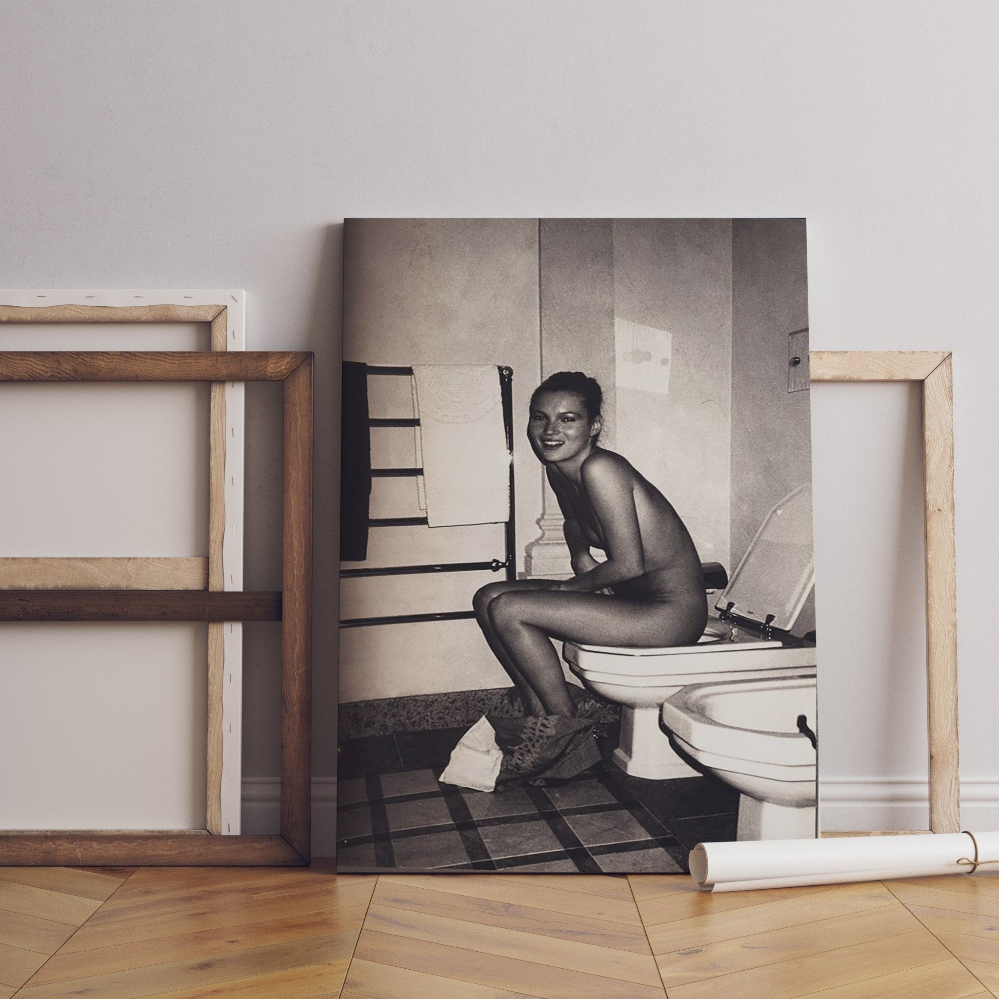 Kate Moss on the Toilet Canvas Print - Canvasworkshop