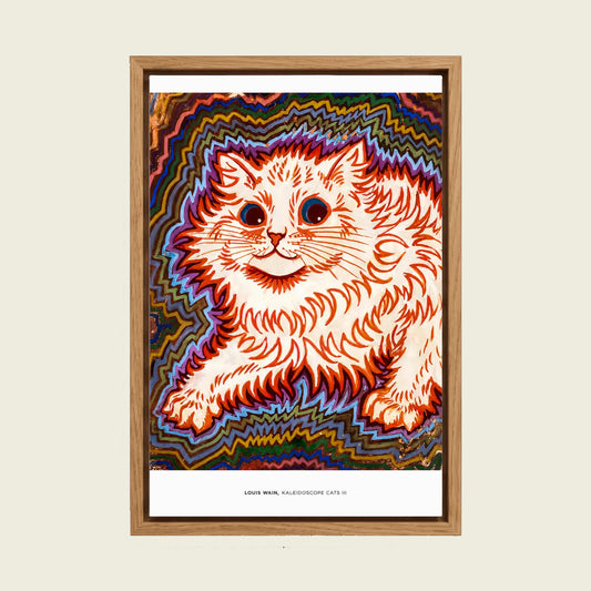 Kaleidoscope Cat by Louis Wain canvas wall art in a floating oak frame